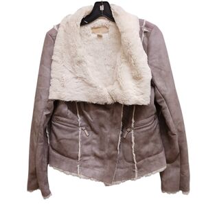 MICHAEL Michael Kors Faux Suede And Rabbit Fur Cream and Gray Moto Jacket Medium